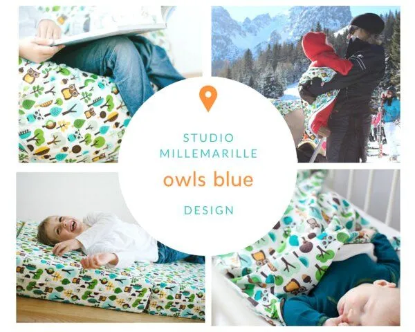 Millemarille Millemarille kleines Bettnest für skandinavische Babybetten IKEA 60x60x60cm, Modern owls blue (eule), – Produktbild 1 von 4