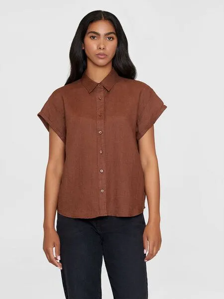 KnowledgeCotton Apparel KnowledgeCotton Apparel Leinenbluse - ASTER fold up short sleeve linen shirt - aus Bio-Leinen, Braun (tiramisu), – Produktbild 1 von 4