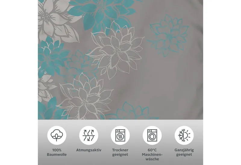 OTTO home Bettwäsche Susan in Gr. 135x200 oder 155x220 cm, Linon, 2 teilig, in verschiedenen Qualitäten, romantische Bettwäsche mit Blumen, Blau|grau, – Produktbild 1 von 5
