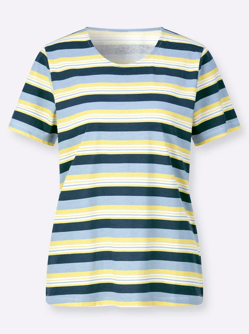 Witt Ringelshirt dunkelblau-zitrone-gestreift, Dunkelblau-zitrone-gestreift, – Produktbild 1 von 2