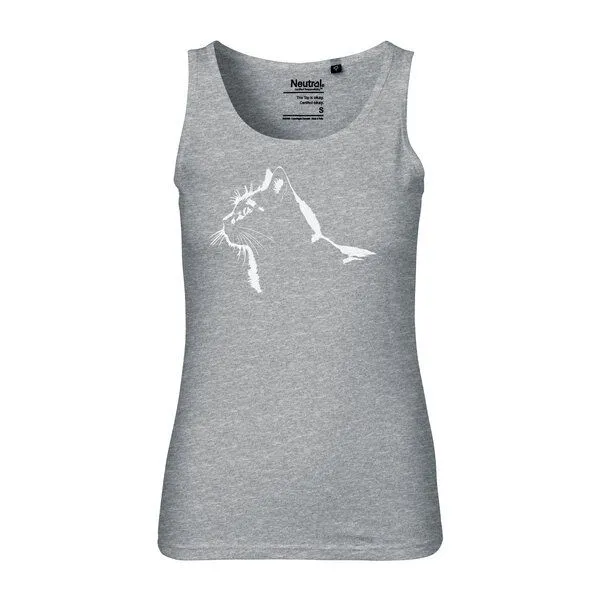 HANDGEDRUCKT HANDGEDRUCKT Frauen Tank Top "Stubentiger" aus 100% Bio Baumwolle (kbA), Sports grey, – Produktbild 1 von 2