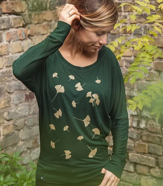päfjes päfjes Ginkgo Blätter - Fair gehandeltes Frauen Flowshirt, Grün, – Produktbild 2 von 4