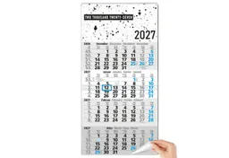 TOBJA Wandkalender 4 Monatskalender 2027 Design Splatter blauer Schieber 30x59 FSC, Design Splatter, blauer Datumsschieber, 4-sprachig, FSC, 30x59 cm – Produktbild 1 von 1