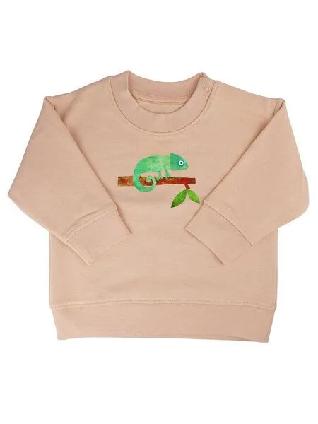MelaDi Meladi Kinder Baby - Sweater aus Biobaumwolle - Chamäleon auf Creme Latte, Mokka, – Produktbild 1 von 7