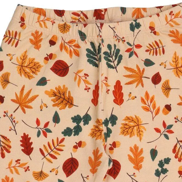 Walkiddy Kinder Leggings Bio-Baumwolle GOTS Autumn Leaves von Walkiddy, bequeme Hose mit herbstlichem Blätterprint, elastischem Bund, hautfreundlich, nachhaltig produziert für Alltag und Kita, Beige, – Produktbild 3 von 3