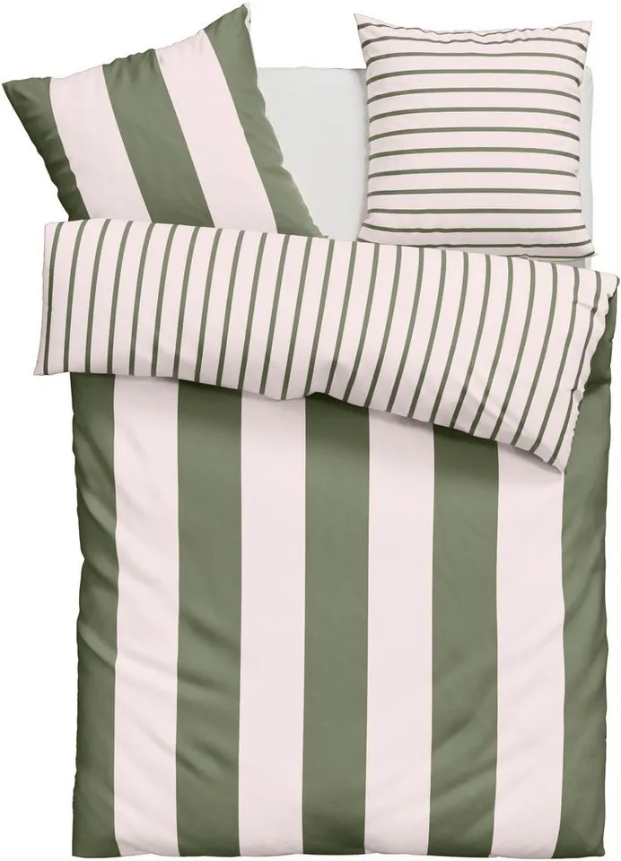OTTO home Wendebettwäsche Sari Trend ab Gr. 135x200 cm, Bettwäsche-Set in modernen Farben, Linon, 2 teilig, Bettwäsche aus 100% Baumwolle mit Streifen, trendig, Rosa, – Produktbild 4 von 7