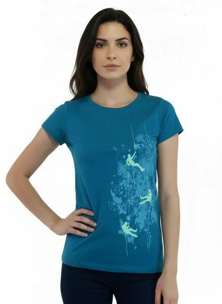 Spangeltangel Spangeltangel Damenshirt, “Kletterer“, T-Shirt, sportlich, bedruckt, Siebdruck, Bio-Baumwolle, Pazifikblau, – Produktbild 3 von 3