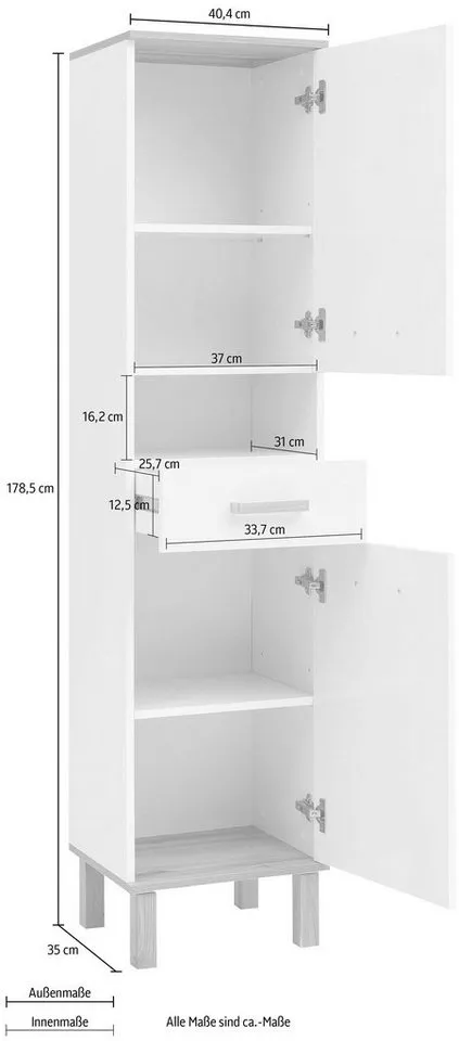 Schildmeyer Hochschrank Füße aus Massivholz, Weiß, – Produktbild 5 von 5