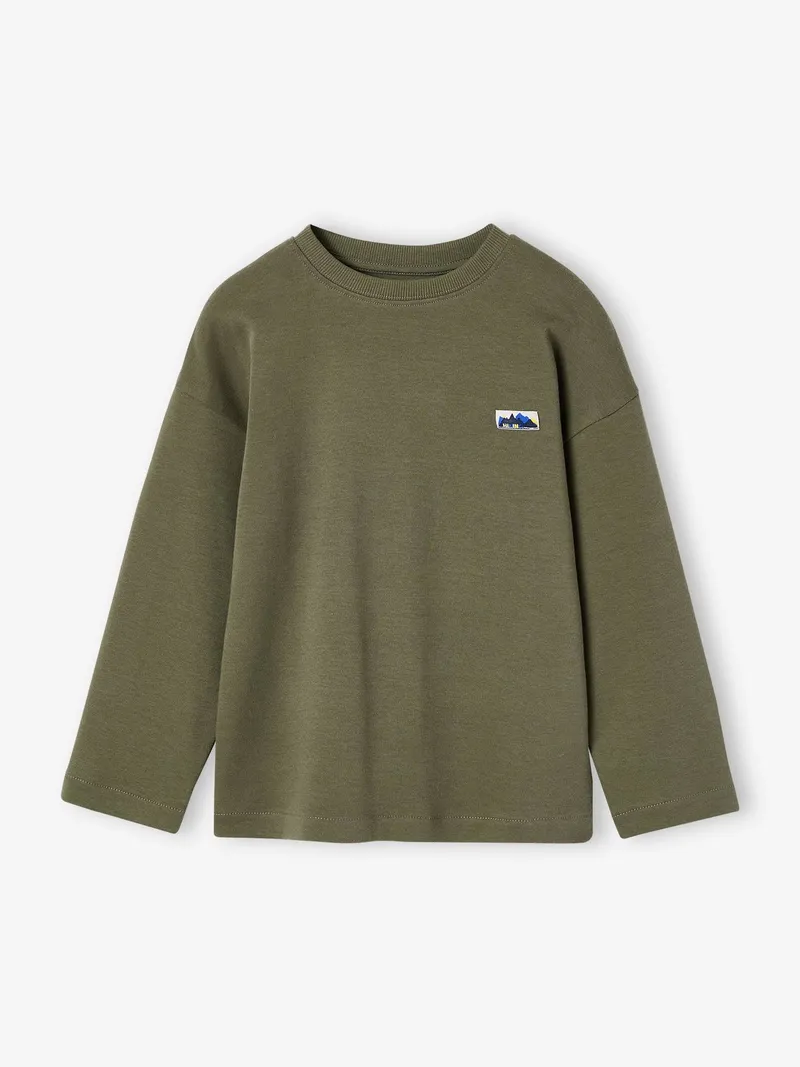 Vertbaudet Shirt mit Brust-Aufnäher und Rückenprint Jungen, Moosgrün, – Produktbild 2 von 4