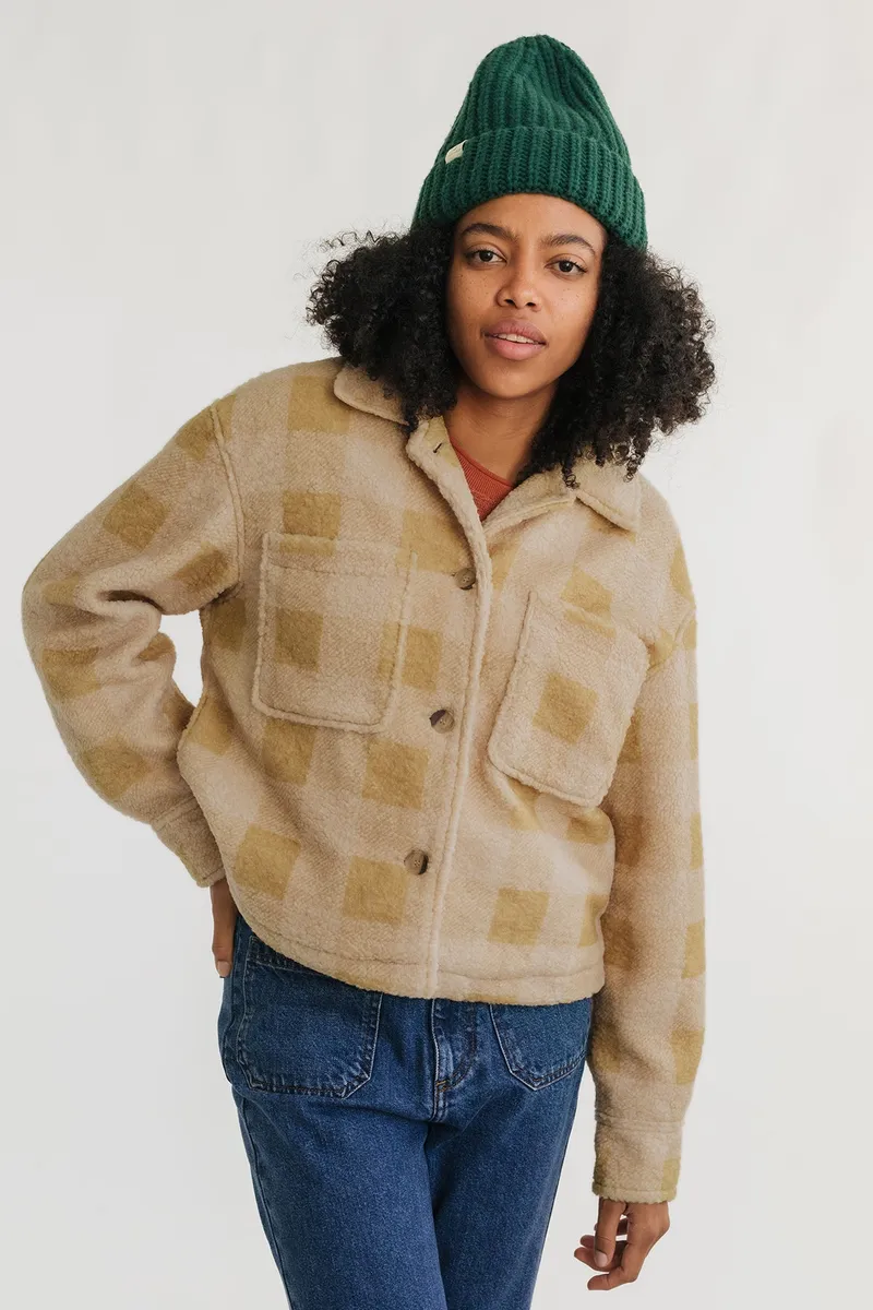 TWOTHIRDS TWOTHIRDS Damen vegan Jacke Hoben Mustard Check, Beige, – Produktbild 1 von 2