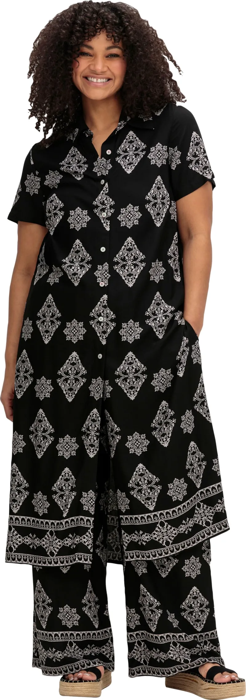 sheego by Joe Browns Longbluse schwarz-gemustert, Schwarz-gemustert, – Produktbild 2 von 2