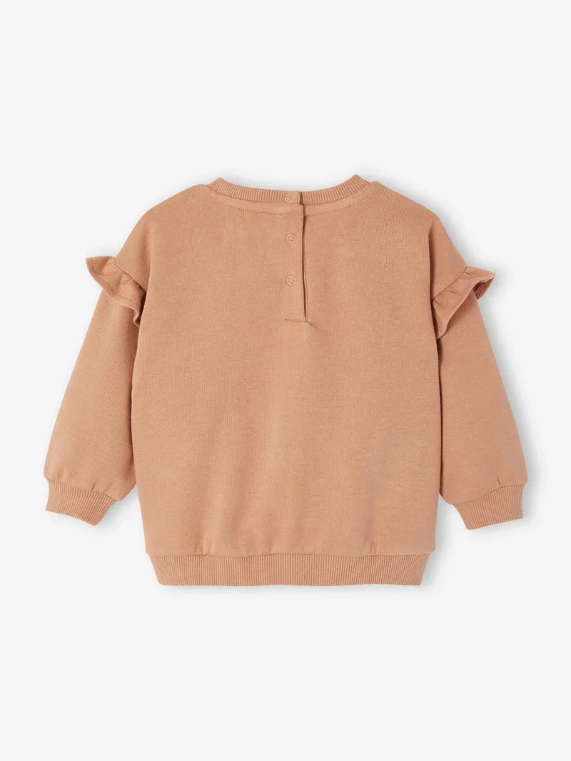 Vertbaudet Baby Sweatshirt mit Rüschen personalisierbar pekannuss, Pekannuss, – Produktbild 2 von 4