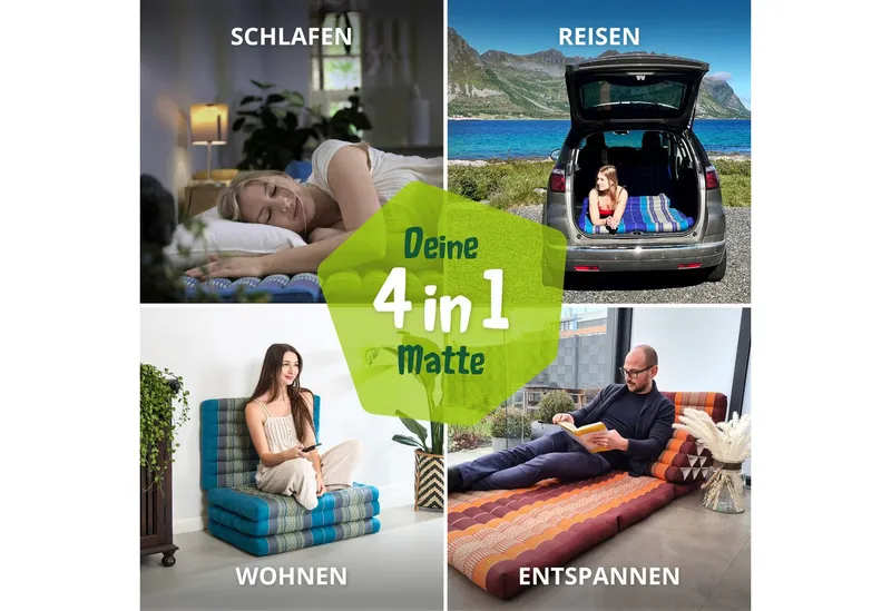 Klappmatratze Faltmatratze 80 cm (Classic) - 200x80x8cm, livasia, 8 cm hoch, Kapok, vegan, handgefertigt, Blau, – Produktbild 3 von 5