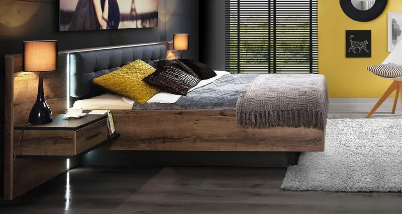 FORTE Bettanlage Bellevue, inkl. Lichtleiste im Kopfteil, Beige, – Produktbild 3 von 4