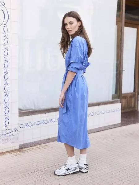 WOTE WOTE Hemdblusenkleid lang mit Gürtel aus Organic Cotton, Blau, – Produktbild 4 von 4