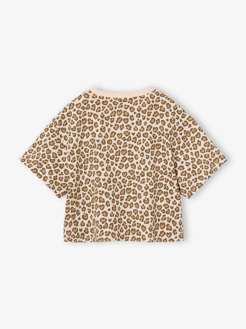 Vertbaudet Mädchen T-Shirt in Cropped-Länge, Beige/leo, – Produktbild 3 von 4