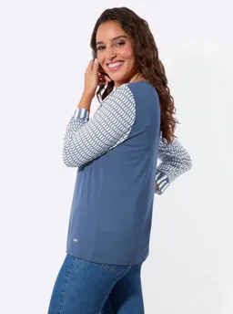 Witt 3/4-Arm-Shirt jeansblau-ecru-bedruckt – Produktbild 1 von 1