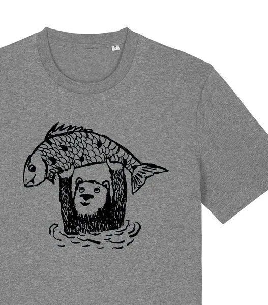 päfjes päfjes Björn der Bär & Fido der Fisch - Fair gehandeltes Männer/Unisex T-Shirt, Grau, – Produktbild 3 von 4