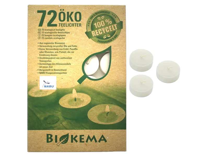 BIOKEMA BIOKEMA Teelichter aus Biomasse, ohne Hülle 72 Stk. – Produktbild 1 von 3