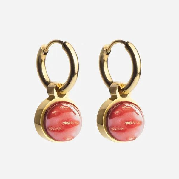 ALEXASCHA ALEXASCHA Gold Creolen mit Anhänger | Mix & Match, Kirschrot, – Produktbild 1 von 4
