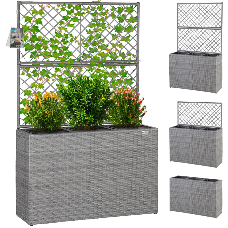 Casaria® Polyrattan Blumenkasten mit Rankgitter Grau, Grau, – Produktbild 2 von 2