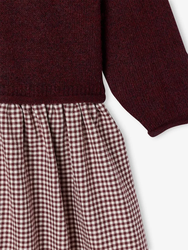 Vertbaudet 2-in-1-Kleid mit Strickoberteil Mädchen, Pflaume/vichykaro, – Produktbild 4 von 4