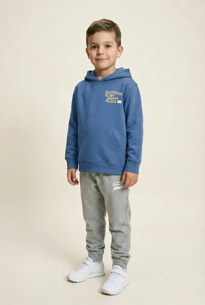 THE FACE OF ELEMENTS The Face of Elements Outdoor Is My Happy Place - Relaxed Fit Kids Hoodie aus 100% Bio-Baumwolle, Deep ice (blau), – Produktbild 2 von 3