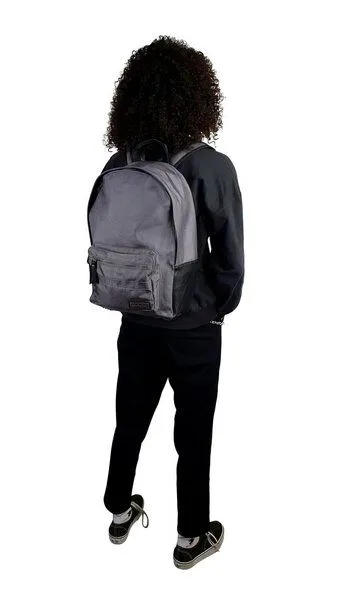 manbefair manbefair City Rucksack Bergen aus recyceltem Nylon Gewebe und Rinds-Leder, Grau, – Produktbild 3 von 4