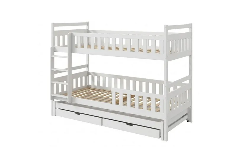 Kids Collective Etagenbett Hochbett Stockbett Kinderbett 90x200 cm mit Ausziehbett und Schubladen (Umbaubar zu 3 Einzelbetten), mit Lattenrosten & Rausfallschutz weiß, Weiß, – Produktbild 2 von 5