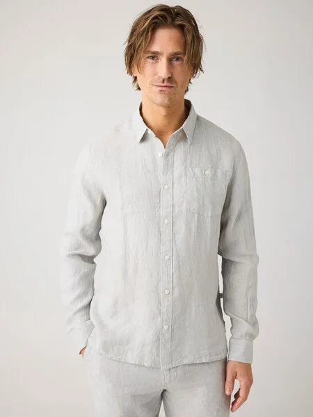KnowledgeCotton Apparel KnowledgeCotton Apparel Regular Hemd aus Bio-Leinen - GOTS/Vegan, Grau (yarndyed-ultimate-grey), – Produktbild 1 von 4
