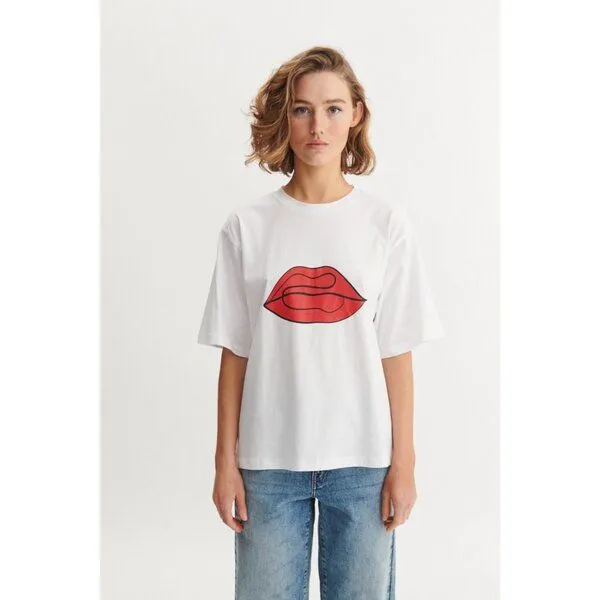 Basic Apparel Basic Apparel T-Shirt RAJA RED LIP aus Bio-Baumwolle GOTS, Weiß (bright) white (red) lip, – Produktbild 1 von 1