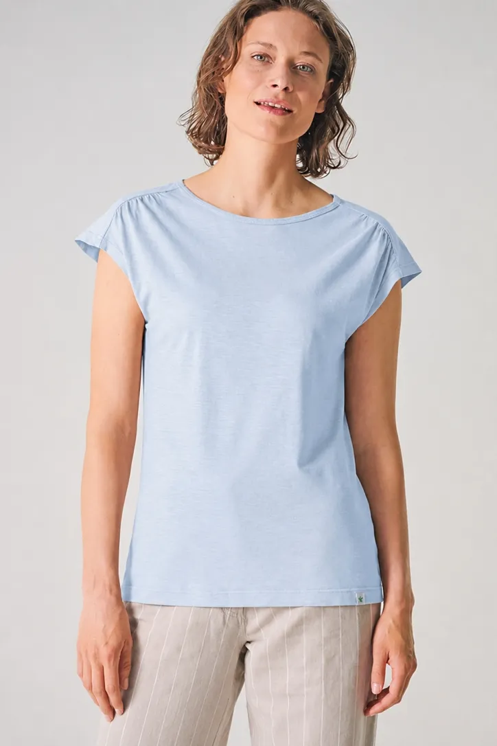 HempAge Hempage Damen vegan T-Shirt Mit Ausschnitt Am Rücken Rauchblau, Blau, – Produktbild 2 von 2