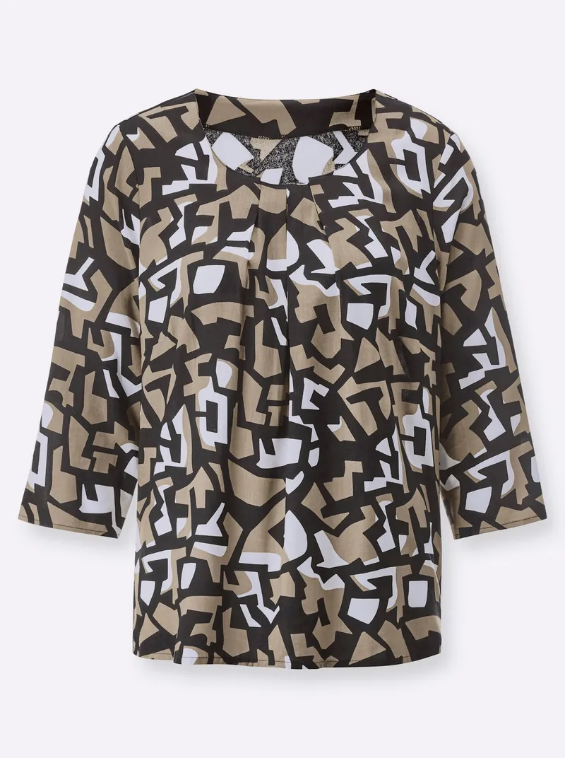 Witt Druckbluse beige-schwarz-bedruckt, Beige-schwarz-bedruckt, – Produktbild 1 von 2