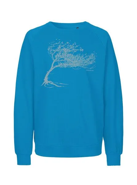 Peaces.bio - handbedruckte Biomode Peaces.bio - handbedruckte Biomode Bio Damen-Sweatshirt Loose Fit Windy Tree, Türkis, – Produktbild 1 von 2