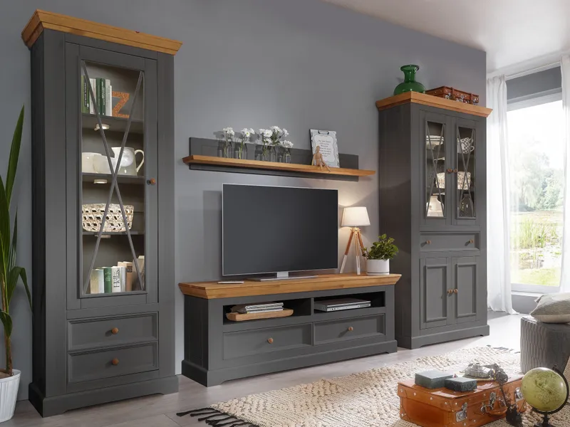 allnatura Vitrine "Molina" ohne Beleuchtung Variante 02, Kiefer, anthrazit-gewachst, – Produktbild 2 von 2