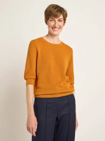 LANIUS LANIUS Struktur-Halbarmpullover aus Bio-Baumwolle, Mustard, – Produktbild 1 von 4