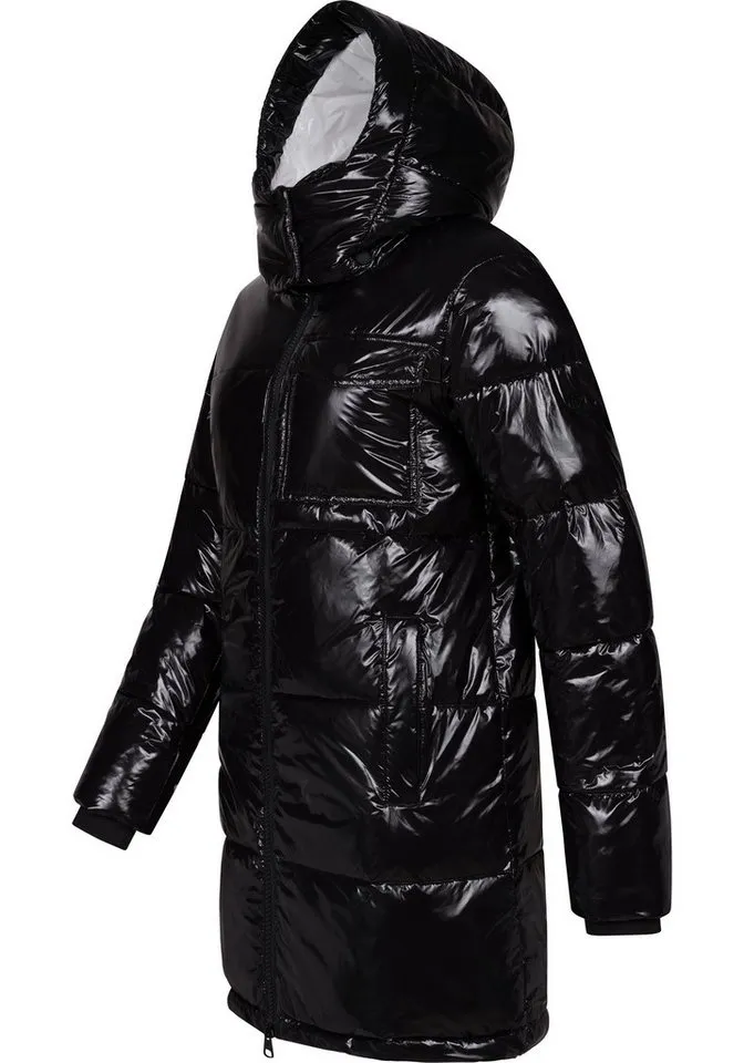 ragwear ragwear Wintermantel Roobie Long super stylischer, gänzender Damen Steppmantel, Schwarz, – Produktbild 2 von 5