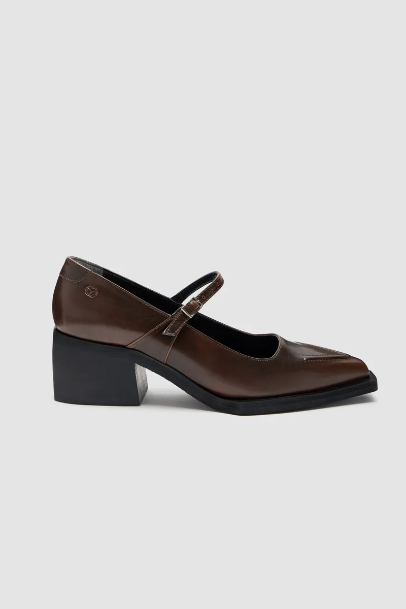 Prev Prev Damen vegan Mary Jane Schuhe Julia Sienna Braun, Dunkelbraun, – Produktbild 2 von 2