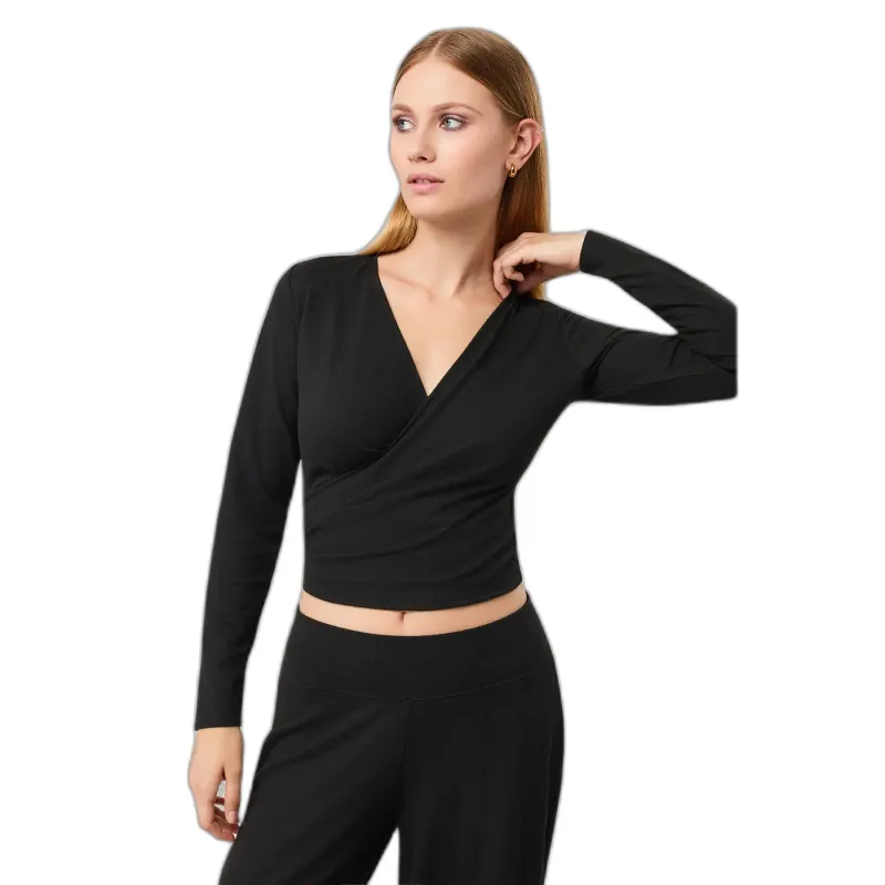 mandala Langarmshirt mit Wickelausschnitt für Damen Mandala, Noir, – Produktbild 1 von 1
