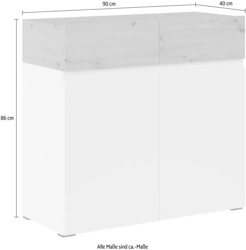 Home affaire Kommode Rimini, Kommodenschrank, Schubladenschrank, 2 Schubladen, 2 Türen, Breite 90 cm, Weiß, – Produktbild 7 von 8