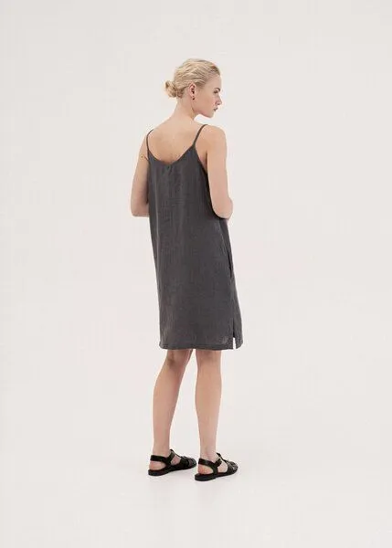 AmourLinen AmourLinen Slipdress aus Leinen ZOE, Charcoal (schwarz), – Produktbild 2 von 4