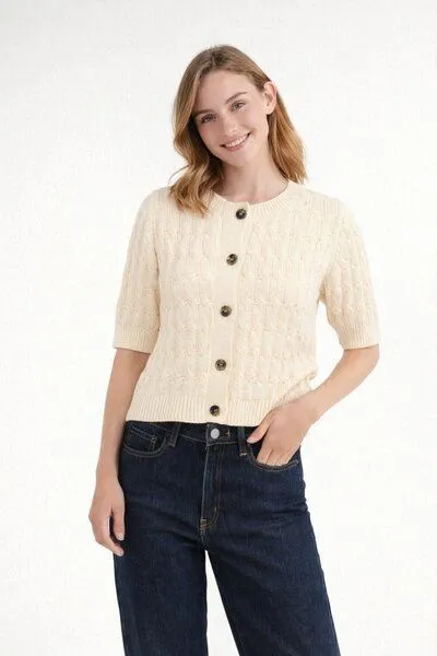 Basic Apparel Basic Apparel Kurzarm Cardigan MINIE aus Bio-Baumwolle, Weiss-whisper-white, – Produktbild 2 von 2