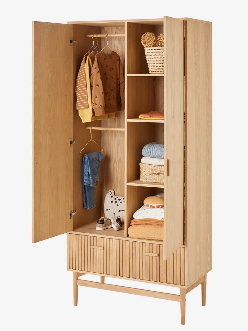 Vertbaudet Vertbaudet Kleiderschrank mit 2 Türen und 1 Schublade KOPENHAGEN Kinderzimmer, Braun, – Produktbild 4 von 4