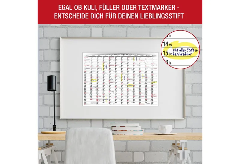 TOBJA Wandkalender Wandkalender 2027 A3 Querformat – Großer Jahresplaner KW, Klassisch schwarz-weiß, KW, FSC-Papier, Rückseite Jahresplanung – Produktbild 5 von 5