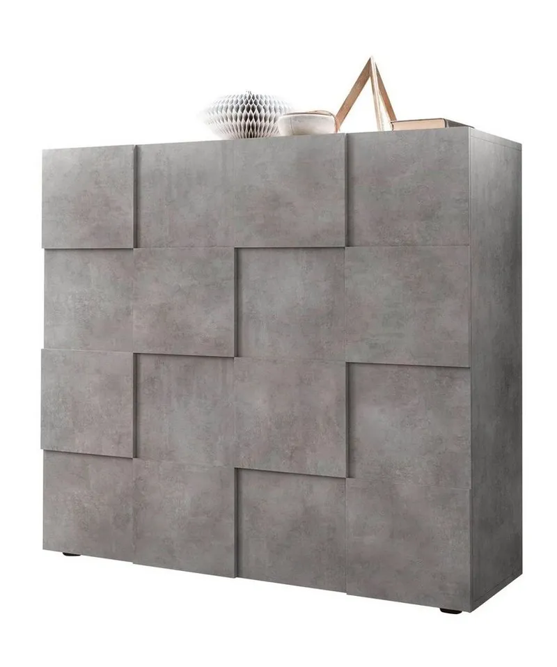 Home affaire Highboard Dama Höhe 111 cm, Breite 121 cm, Kommode 2 Türen, Hochkommode, Front in 3D-Optik, viel Stauraum, verschiedene Farben, Grau, – Produktbild 2 von 8