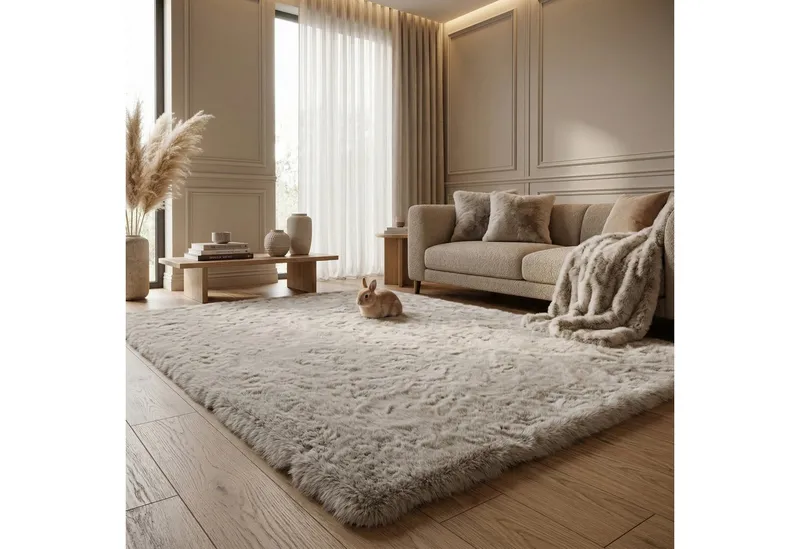 Consilio Concept Fellteppich Teppich Hasenfell Imitat HEAVEN Fell Hochflor rechteckig Höhe: 50 mm, Grau, – Produktbild 5 von 7
