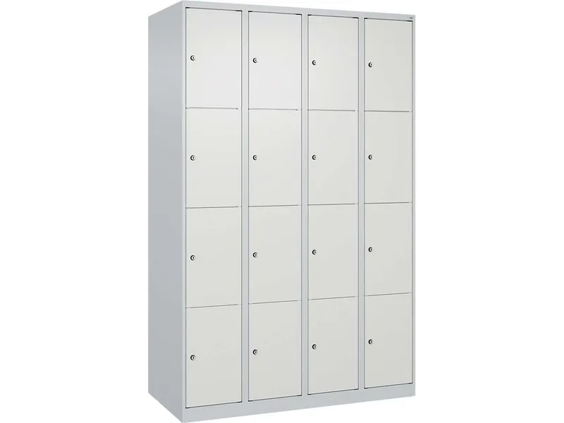 C+P C+P Schließfachschrank Classic PLUS, 16 Fächer, 1850x1200x500mm, Lichtgrau/Verkehrsweiß – Produktbild 1 von 1