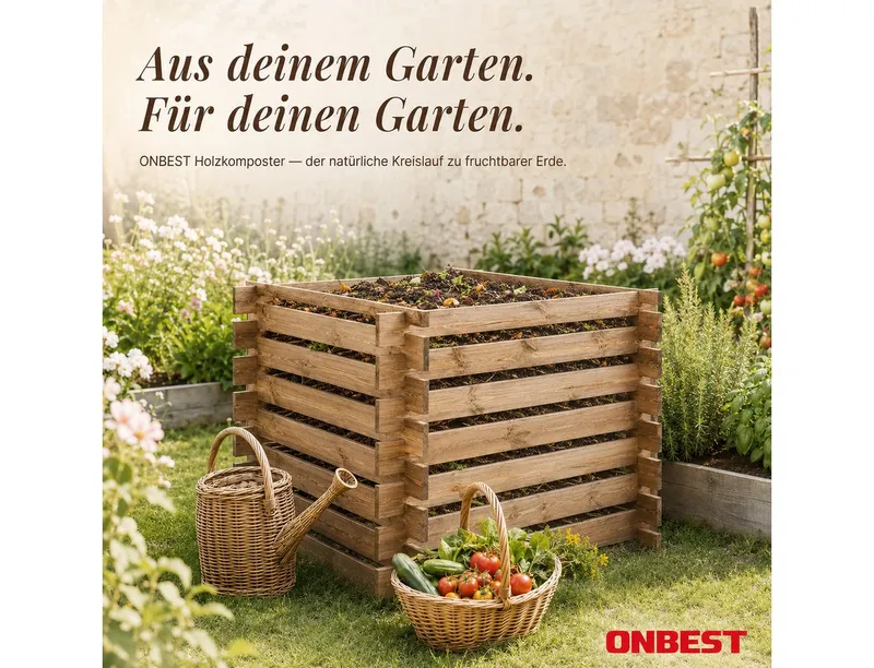 Onbest Komposter Komposter Holz 520 l FSC-Holz 100 x 72 x 100 cm Stecksystem, BxTxH: 100x100x72 cm, 520 l, 520L, Made in Europe, Braun, – Produktbild 2 von 5