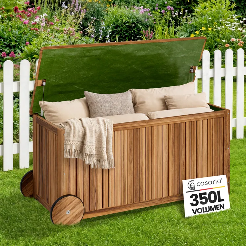 Casaria® Gartenbox Akazienholz 350L mit Innenplane 119x50x61cm wetterfest, Braun, – Produktbild 2 von 2