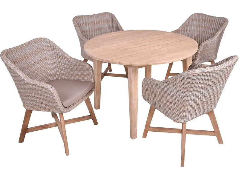 Gartenmöbel-Set "ARVADA/OAKLAND 01" 5-tlg. 1 Tisch Akazie, 4 Sessel KSgefl. pfeffergrau – Produktbild 1 von 1